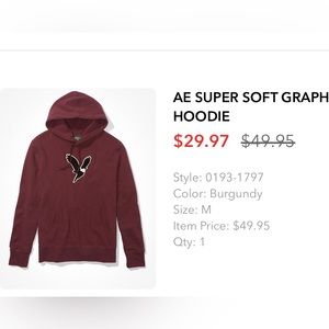 American Eagle men’s Burgundy AE super soft graphic  hoodie size medium